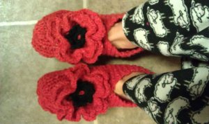 Ugly Hand-Knit Slippers with Crocheted Embellishment $100.15
